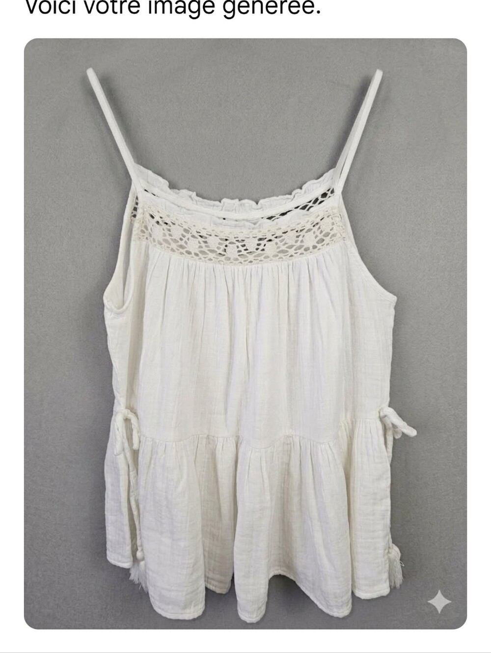 Dex  White Crochet Yoke Spaghetti Strap Top Sz Small